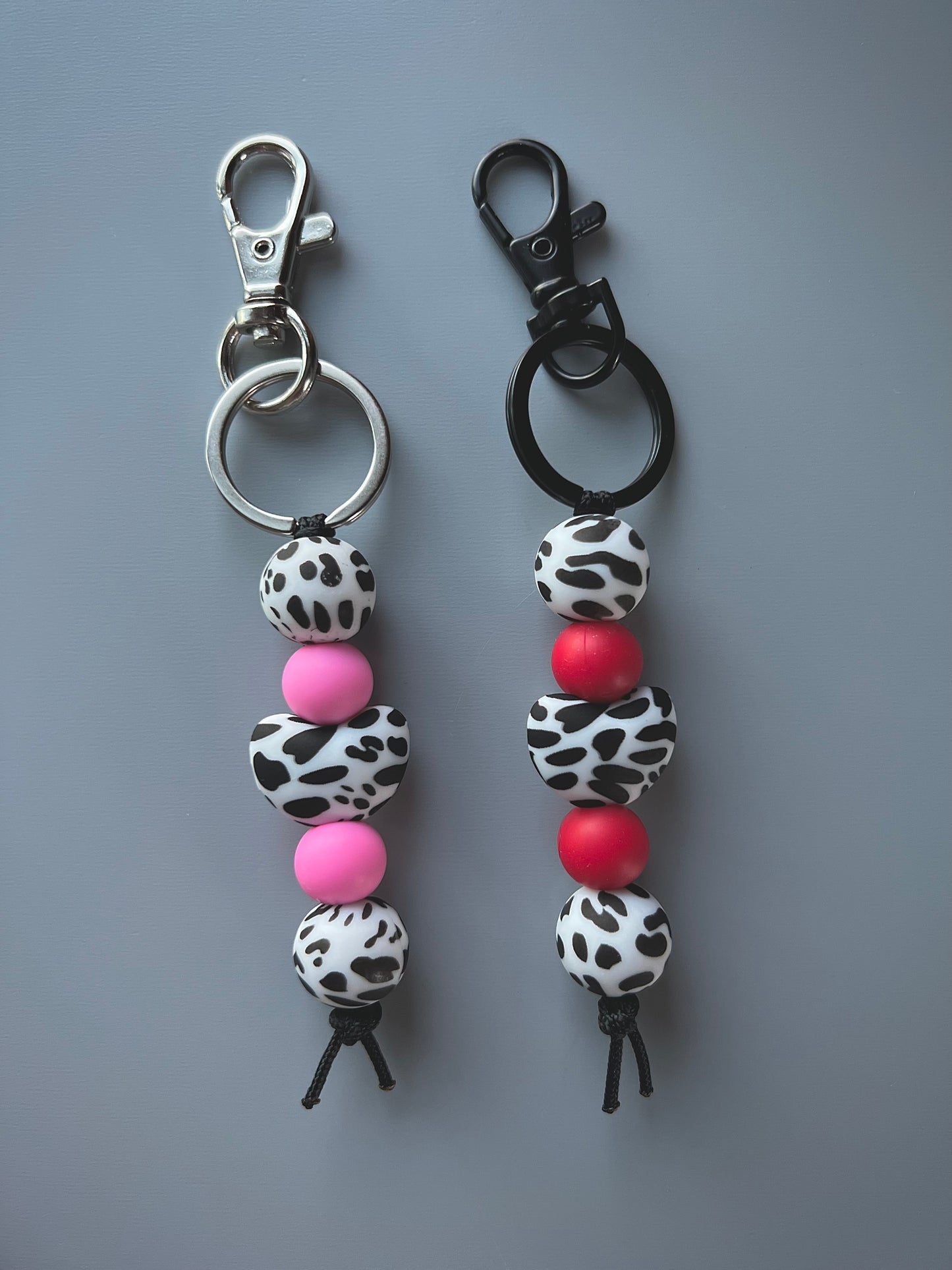 Cow Print Heart Keychain