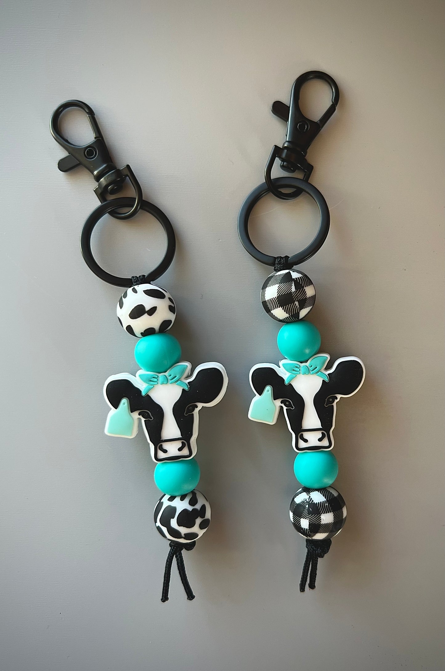 Black Cow Turquoise Tag Straight Keychain