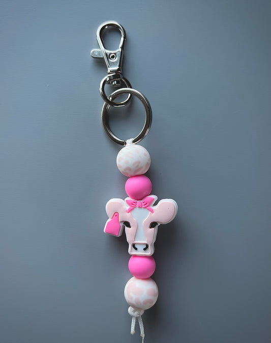 Pink Cow Keychain