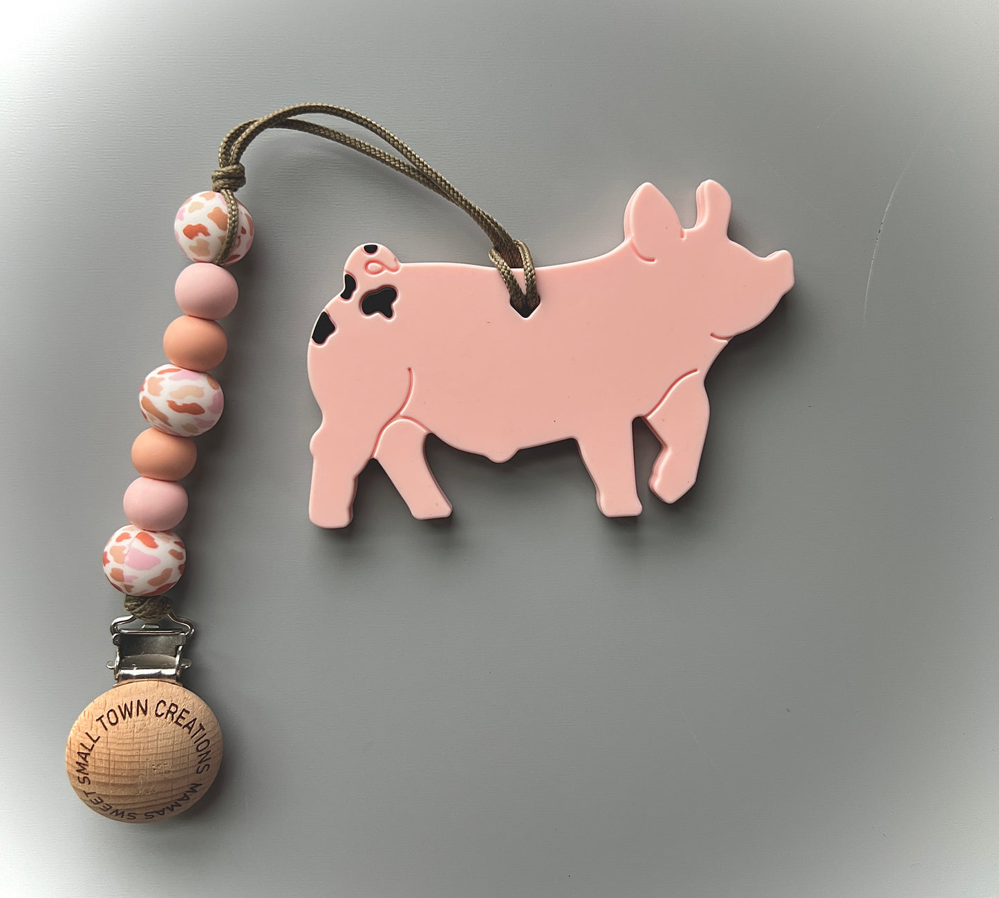 Boho Cow Print Pig Pacifier Holder