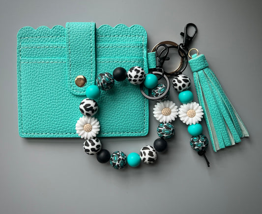 Western Cow Print Turquoise/White Flower Wallet Bundle