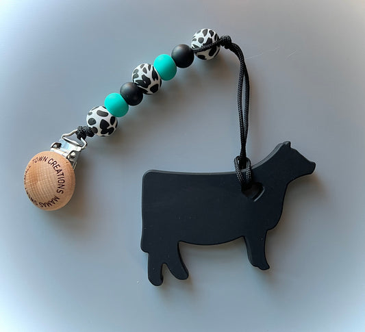Beef Cow Turquoise Cow Print Teether