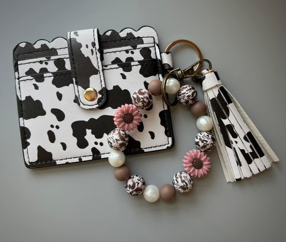 Mauve Flower Cow Print Wallet Bundle