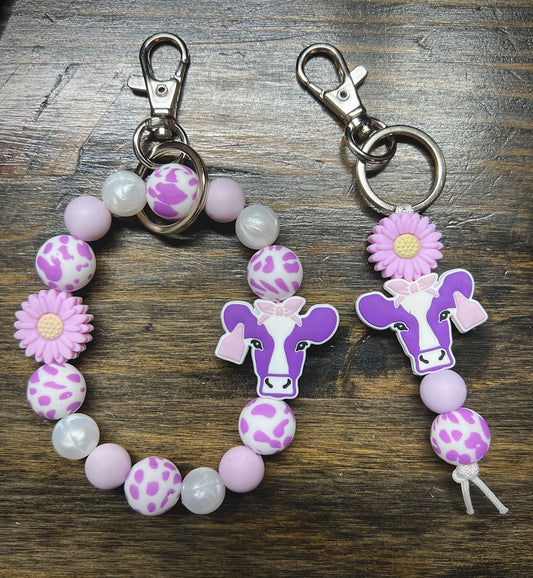 Purple Cow/Flower Keychain Set