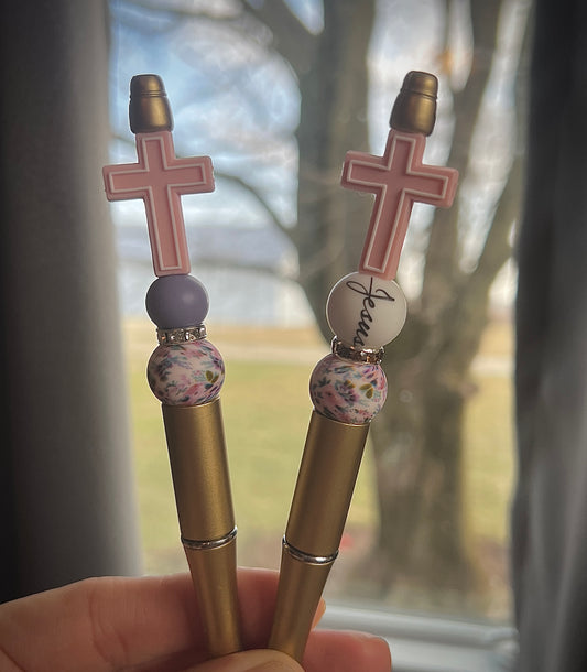 Pink Cross Floral Pen