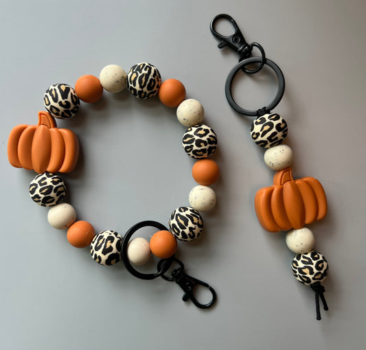 Cheetah Print Pumpkin Keychain Set