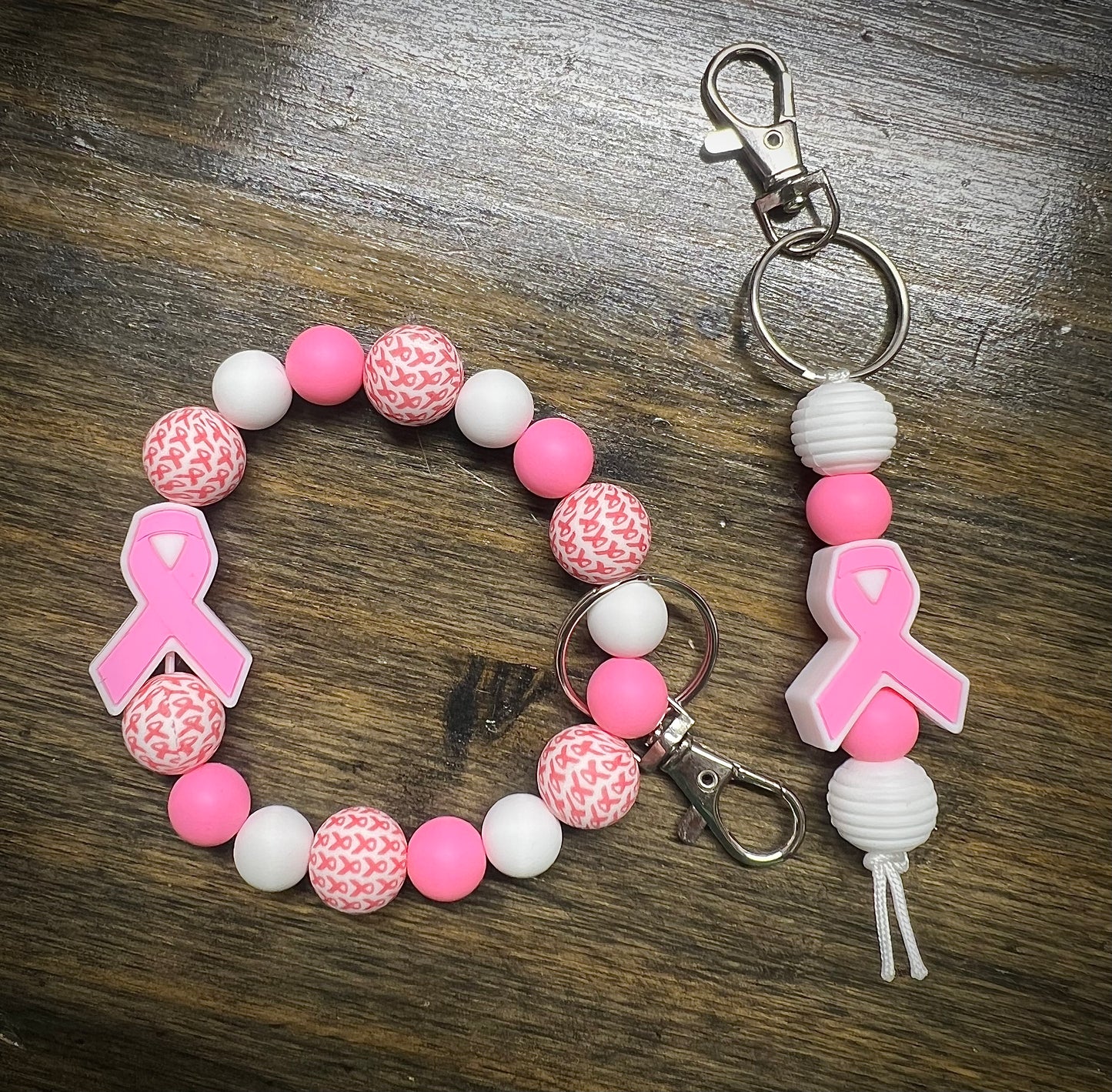 Breast Cancer Ribbon Keychain Set