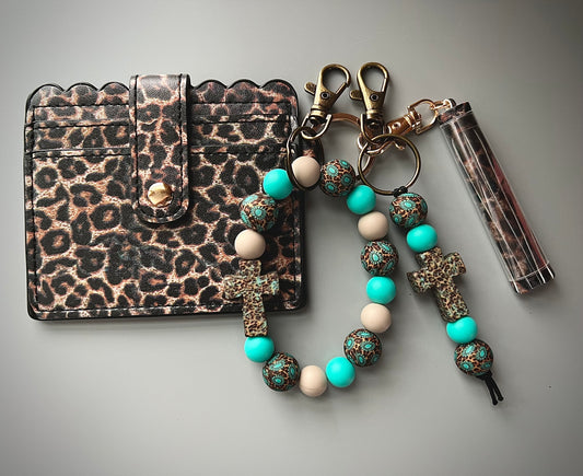 Cheetah Turquoise Concho Stone Wallet Bundle