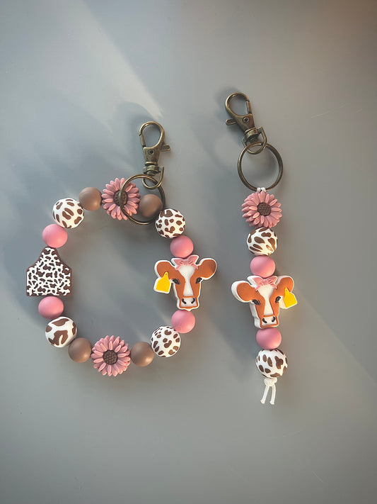 Brown Cow Mauve Keychain Set