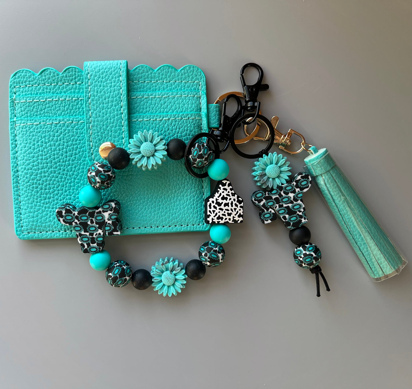 Turquoise Western Cow Wallet Bundle