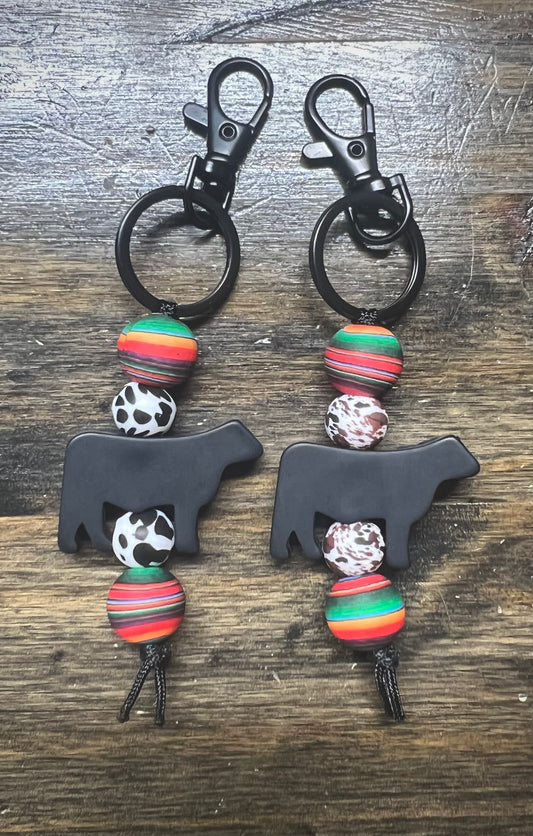 Serape Cow Print Black Steer Keychain