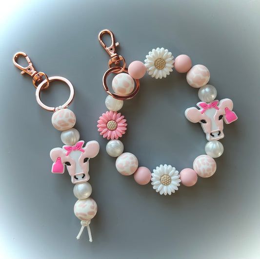 Blush Pink Cow Keychain Set