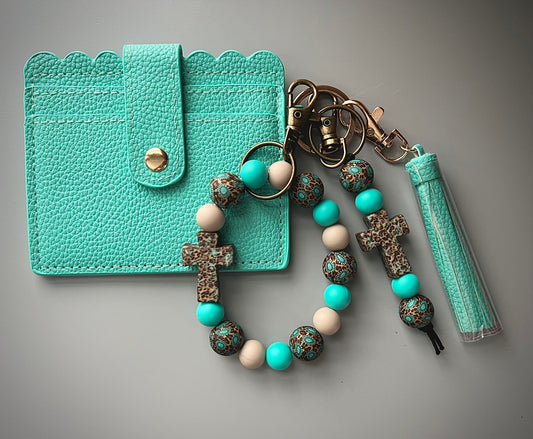 Cheetah Turquoise Concho Stone Wallet Bundle