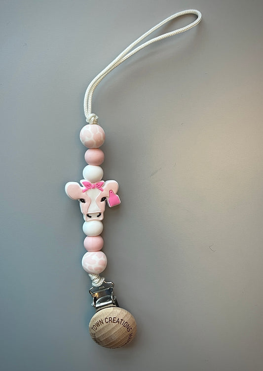 Blush Pink Cow Pacifier Holder