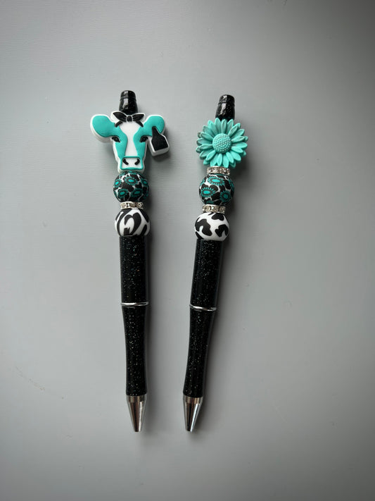Western Turquoise Cow Print Pens